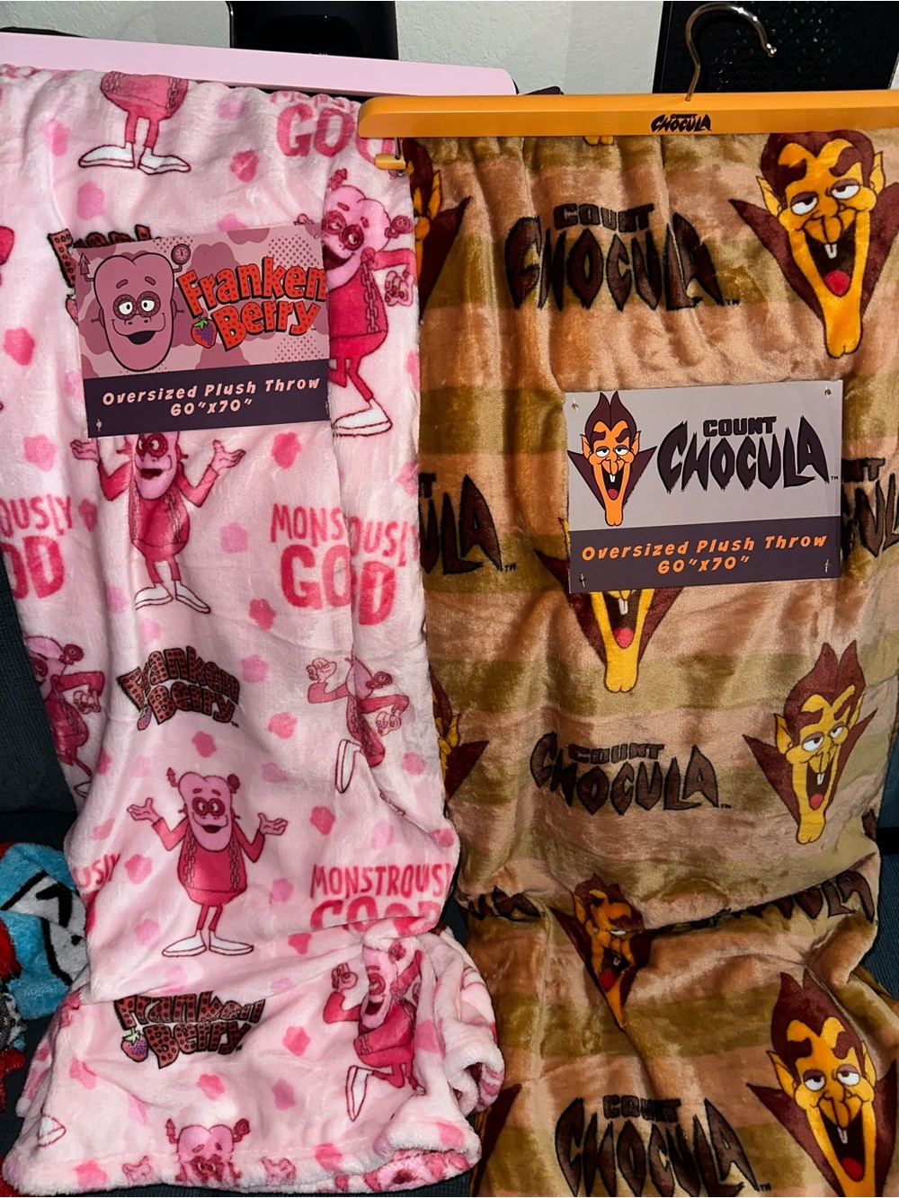 Franken Berry & Count Chocula Plush Throw Blankets